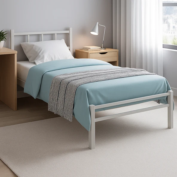 Unimet Titan Tek Kişilik Metal Karyola - Beyaz (90X190 - 90X200) ürün görseli 1