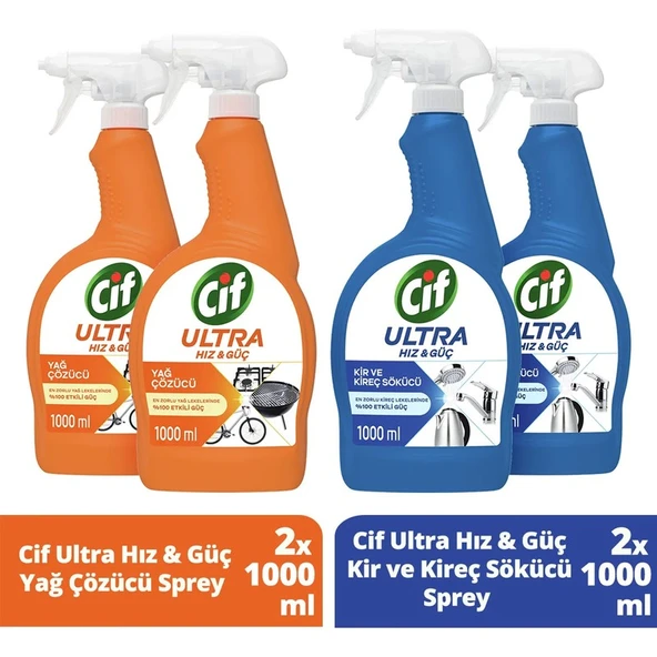 Cif Ultra Hız & Güç Yağ Çözücü Sprey 1000 ml Leke ve Kir Çıkarıcı X2 Cif Kireç Sökücü Sprey 1000 ml X2 ürün görseli 1
