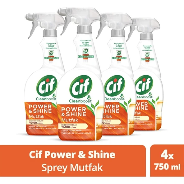 Cif Power Shine Cleanboost Sprey Temizleyici Mutfak Için Temizleyici ve Yağ Çözücü 750 ml X4 ürün görseli 1