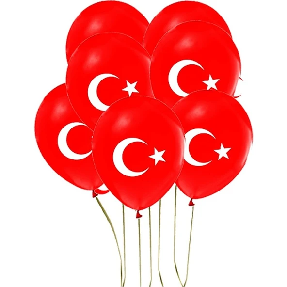 Best Parti 100 Adet Türk Bayraklı Kırmızı Baskılı Balon 23 Nisan - 29 Ekim Süslemesi ürün görseli 1