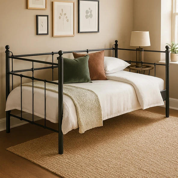 Unimet Lalas Daybed Tek Kişilik Sedir Metal Karyola 90x200 Siyah (AHŞAP LATALI) ürün görseli 1