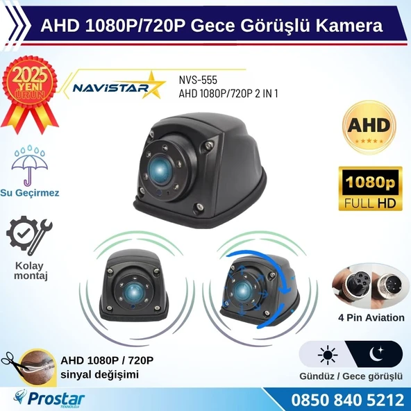 Metal Mini Gece Görüşlü AHD 1080P/720P 4 Pin Soketli Yan için uygun Kamyon Tır Otobüs Kamerası ürün görseli 1