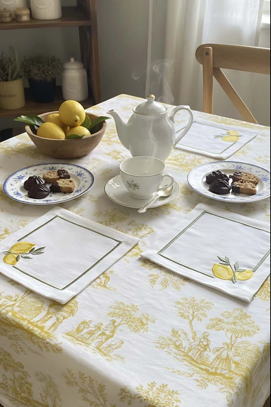 Limon Nakışlı 4'lü Sunumluk Peçete, Kokteyl Peçetesi, Kahve Yanı Sunumluk, Bardak Altlığı ürün görseli 1