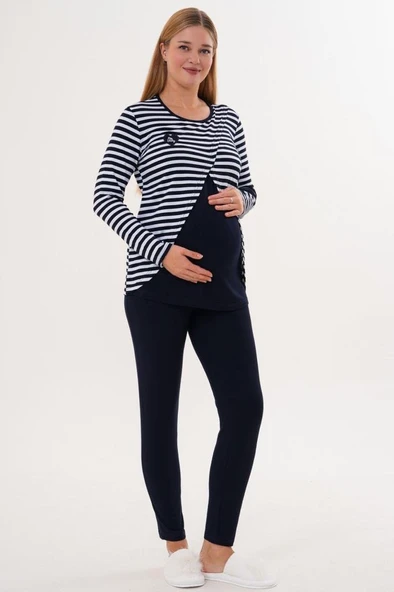 Mecit 6303 Bayan Lacivert Likralı Spor Hamile Lohusa Pijama Takım ürün görseli 1