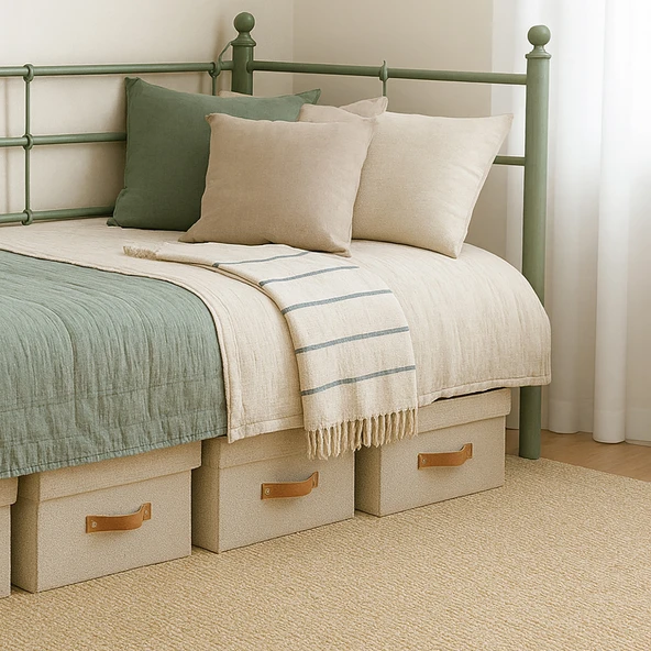 Unimet Lalas Daybed Tek Kişilik Sedir Metal Karyola 90x200 Yeşil (AHŞAP LATALI) - Resim 3