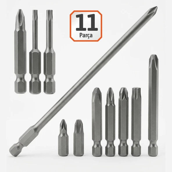 Matkap Bits Uç Vidalama Ucu Seti Düz Yıldız Torx Uçları S2 Çelik Dayanıklı Profesyonel 11 Parça ürün görseli 1