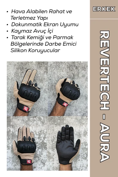 Revertech Aura Krem - Dokunmatik Ekran Uyumlu Erkek Motosiklet Eldiveni + BUFF HEDİYELİ ürün görseli 1