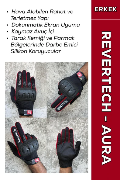 Revertech Aura Kırmızı - Dokunmatik Ekran Uyumlu Erkek Motosiklet Eldiveni + BUFF HEDİYELİ ürün görseli 1