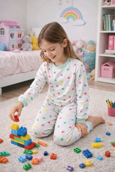 Kız Çocuk Renk Paleti Desenli 8 - 13 Yaş Pijama Takımı ürün görseli 1