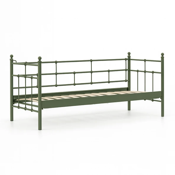 Unimet Lalas Daybed Tek Kişilik Sedir Metal Karyola 90x200 Yeşil (AHŞAP LATALI) - Resim 5