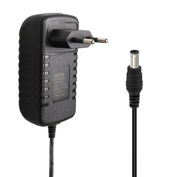Weko 12 Volt 2.5 Amper 5.5x2.5 Uçlu Yerli Üretim Plastik Kasa Priz Tipi Adaptör Şarj Cihazı Aleti ürün görseli 1