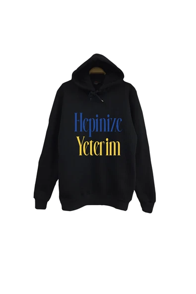 fame-stoned Hepinize Yeterim Baskılı Unisex %100 Pamuk Kapüşonlu Siyah Sweatshirt ürün görseli 1