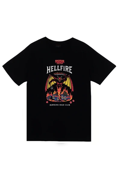fame-stoned Stranger Things - Dizi - Hellfire Club - Hawkins School Baskılı Unisex %100 Pamuk Siyah T-shirt ürün görseli 1