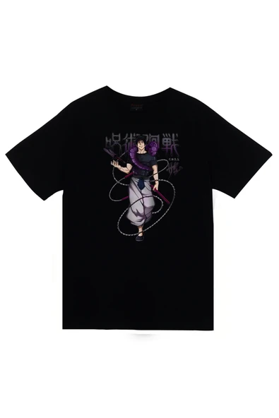 fame-stoned Jujutsu Kaisen Satoru Gojo Anime Baskılı Unisex %100 Pamuk Siyah T-shirt ürün görseli 1