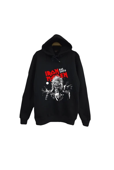 fame-stoned Iron Maiden - Metal - Müzik Grubu Baskılı Unisex %100 Pamuk Kapüşonlu Siyah Sweatshirt ürün görseli 1