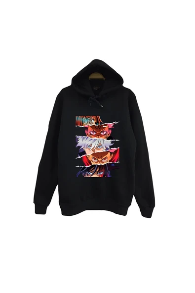 fame-stoned Jujutsu Kaisen Anime Baskılı Unisex %100 Pamuk Siyah Kapüşonlu Sweatshirt ürün görseli 1