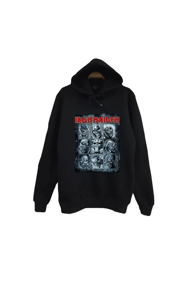 fame-stoned Iron Maiden - Metal - Müzik Grubu Baskılı Unisex %100 Pamuk Kapüşonlu Siyah Sweatshirt ürün görseli 1