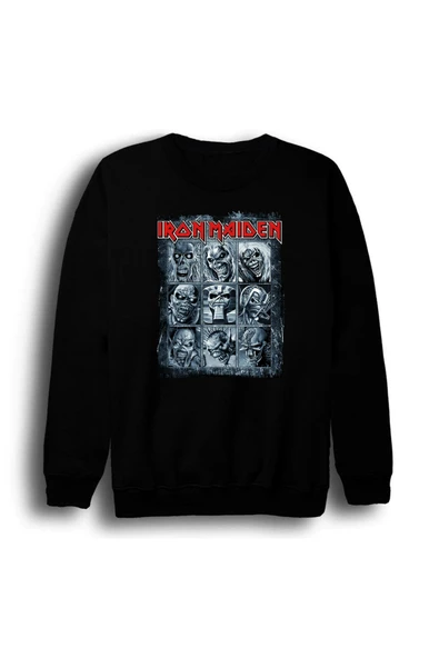 fame-stoned Iron Maiden - Metal - Müzik Grubu Baskılı Unisex %100 Pamuk Bisiklet Yaka Siyah Sweatshirt ürün görseli 1