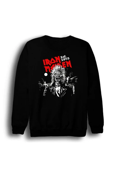 fame-stoned Iron Maiden - Metal - Müzik Grubu Baskılı Unisex %100 Pamuk Bisiklet Yaka Siyah Sweatshirt ürün görseli 1