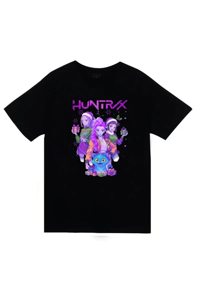 fame-stoned K-Pop Demon Hunters - Huntrix - Yılbaşı Baskılı Unisex %100 Pamuk Siyah T-shirt ürün görseli 1