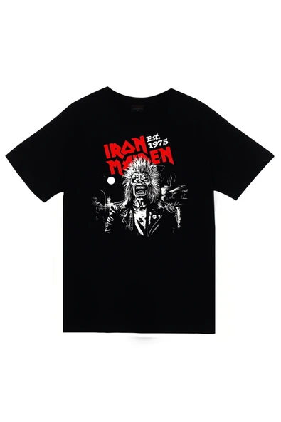fame-stoned Iron Maiden - Metal - Müzik Grubu Baskılı Unisex %100 Pamuk Siyah T-shirt ürün görseli 1