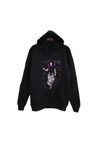 fame-stoned Jujutsu Kaisen Satoru Gojo Anime Baskılı Unisex %100 Pamuk Siyah Kapüşonlu Sweatshirt ürün görseli 1
