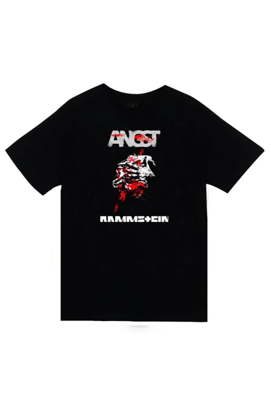 fame-stoned Rammstein - ANGST Baskılı Unisex %100 Pamuk Siyah T-shirt ürün görseli 1
