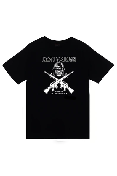 fame-stoned Iron Maiden - Metal - Müzik Grubu Baskılı Unisex %100 Pamuk Siyah T-shirt ürün görseli 1
