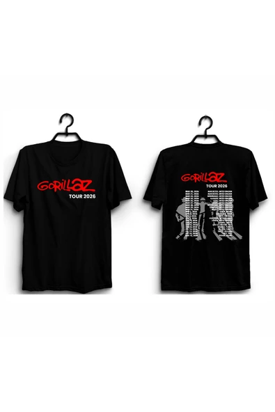 fame-stoned Gorillaz Tour Baskılı Ön - Arka Unisex %100 Pamuk T-shirt ürün görseli 1