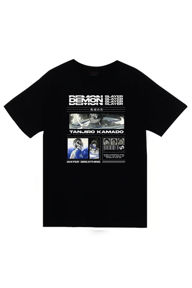 fame-stoned Demon Slayer Tanjirō Kamado Anime Baskılı Unisex %100 Pamuk Siyah T-shirt ürün görseli 1