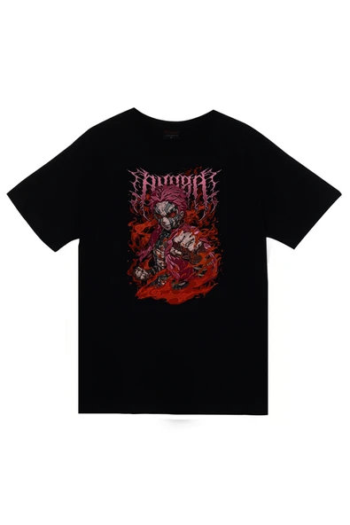 fame-stoned Demon Slayer Anime Baskılı Unisex %100 Pamuk Siyah T-shirt ürün görseli 1