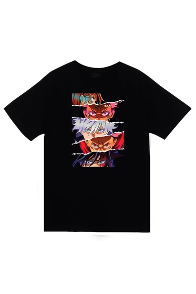 fame-stoned Jujutsu Kaisen Anime Baskılı Unisex %100 Pamuk Siyah T-shirt ürün görseli 1