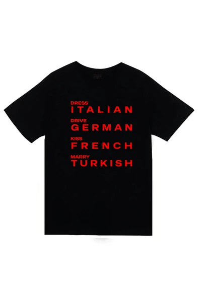 fame-stoned Dress Italian Drive German Kiss French Turkish Yazılı Baskılı Unisex %100 Pamuk T-shirt ürün görseli 1