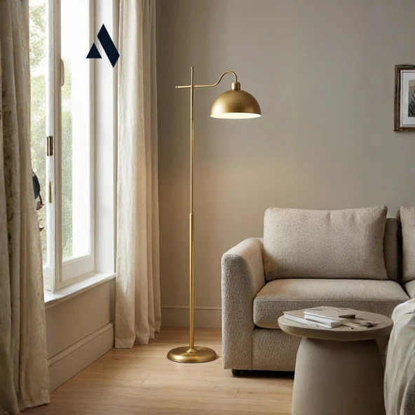 Glorea Metal Lambader  Eskitme Gold & Beyaz  Modern, Dekoratif ve Zarif Yer Aydınlatması ürün görseli 1
