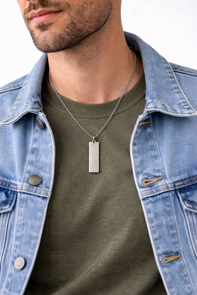 Metal Dikdörtgen Künye Model Erkek Kolye ürün görseli 1