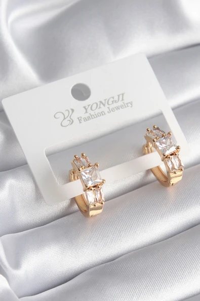 Pirinç Gold Renk Kare Zirkon Taşlı Kadın Küpe - TJ-BKP8352 ürün görseli 1