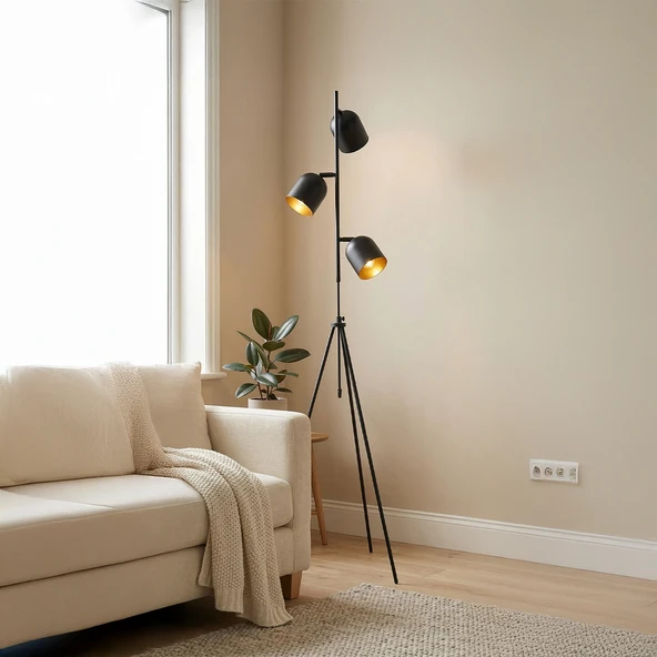 Horion Tripod Lambader  3 Başlıklı, Ayarlanabilir, Metal Gövde (Siyah, Beyaz, Eskitme) ürün görseli 1