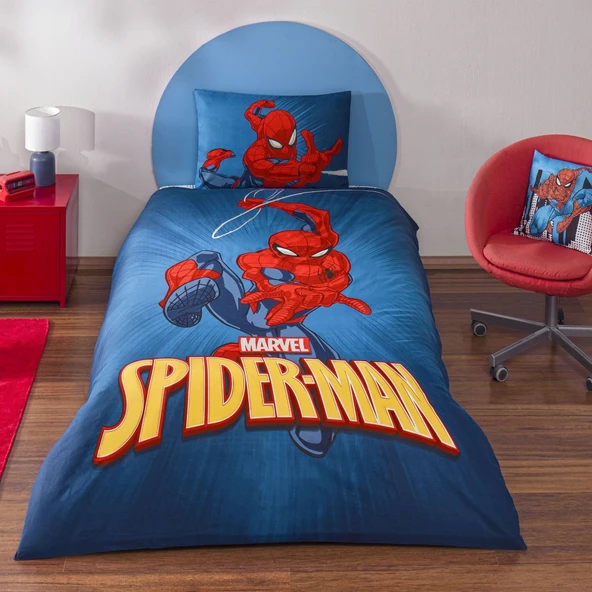Taç Spiderman Classical Lisanslı Ranforce Çarşafı Lastikli Tek Kişilik Nevresim Takımı-Mavi ürün görseli 1