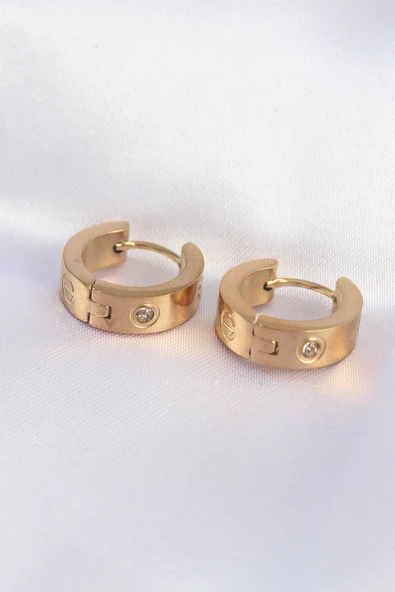 316L Çelik Gold Renk Zirkon Taşlı Minimal Model Halka Küpe - TJ-BKP9007 ürün görseli 1