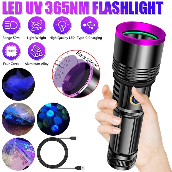 F.B.I F-365 UV 20W Şarjlı 26650 Pilli Profesyonel El Feneri ürün görseli 1