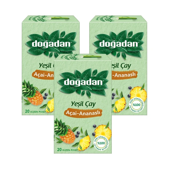 Doğadan Yeşil Çay Açai-Ananaslı 20 li Bardak Poşet x 3 Adet ürün görseli 1