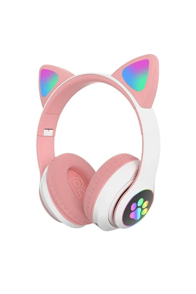 cepcim Kablosuz Işıklı Kedi Kulaklık Tatlı Kız Çocuk Pembe Kulaklık Cat Rgb Işıklı Oyuncu ürün görseli 1