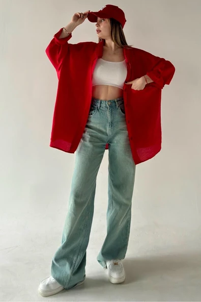 Kadın Oversize Nefes Alan Bambu Gömlek NKT-X02425 - Resim 2