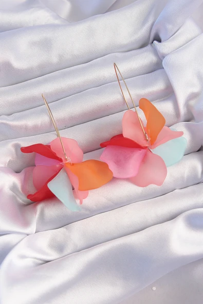 Pirinç Karışık Soft Renkli Flora Küpe - TJ-BKP9260 ürün görseli 1