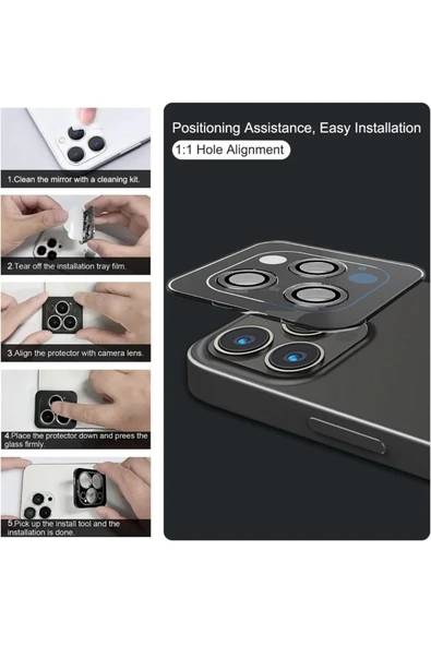 kens teknoloji Iphone 14 Pro Uyumlu Kamera Koruyucu Safir Cam - Resim 3