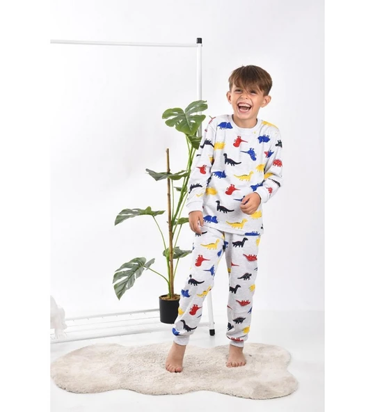 Dinozor Baskılı Uzun Kol Pijama Takım ürün görseli 1