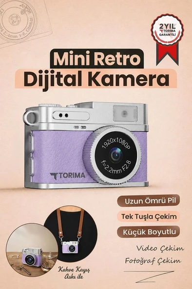 Mini Dijital Kamera Selfie Video Mini Vlog Kamerası 1080P CMR35 Mor ürün görseli 1