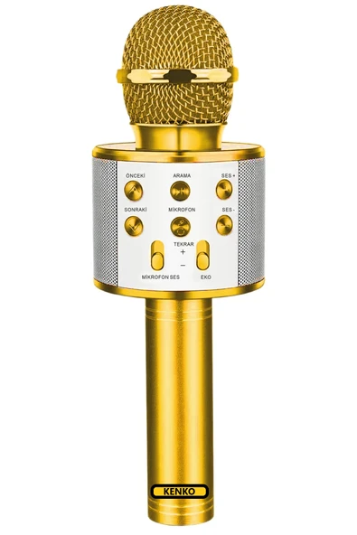 kens teknoloji Karaoke Mikrofon Gold Altın Renk Bluetooth Hoparlör Hafıza Kartı Usb Aux Giriş Destekli Hadi Söyle ürün görseli 1