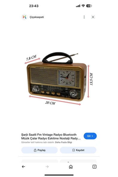 kens teknoloji Nostaljik fm radyo BÜYÜK BOY (31 cm en 22cm boy ) ses kutusu ses bombası Bluetooth,aux,usb bağlantı ürün görseli 1