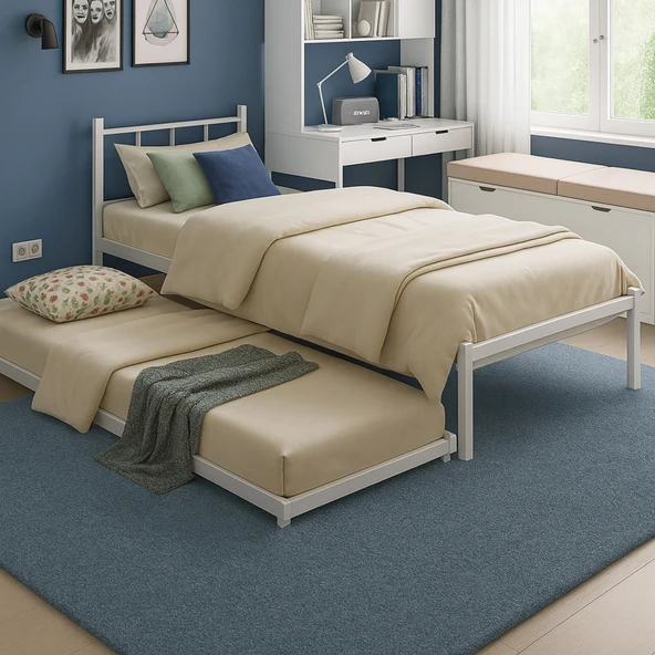 Unimet Titan Yavrulu Metal Karyola Beyaz 80x190-90x190 ürün görseli 1